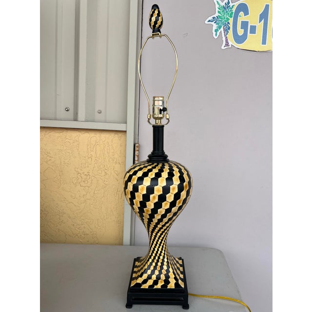 Art Deco Vintage Art Deco Yellow & Black Checkered or Chevron Pattern Lamp For Sale - Image 3 of 8