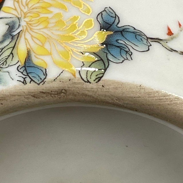 White Vintage Famille Rose Porcelain Water Coupe – Floral & Bird Motif, Guangxu Mark For Sale - Image 8 of 9