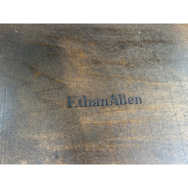 Vintage Ethan Allen Walnut Burl & Cane Oval Side Table – Two-Tier French Regency Accent With Marquetry Top For Sale - Image 6 of 6