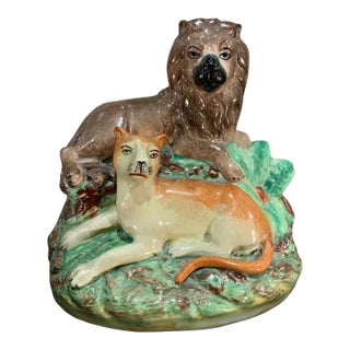 Late 19th Century Staffordshire Lions For Sale