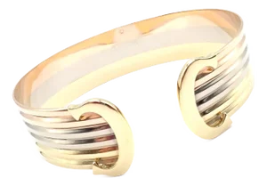 Cartier Tri-Color Gold Double C Wide Cuff Bangle Bracelet