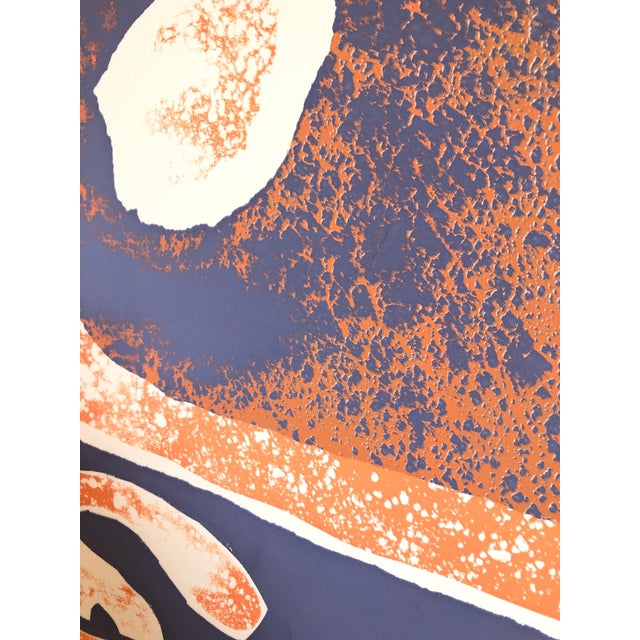 Late 20th Century Viola Burley Leak, Motif, Orange Blue, African American Artist Viola Leak Woodcut Silkscreen Print, 1982 For Sale - Image 5 of 6