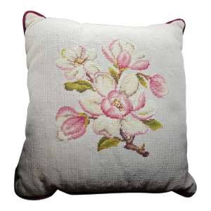 Vintage Needlepoint Pillow W/Magnolia Flower Design
