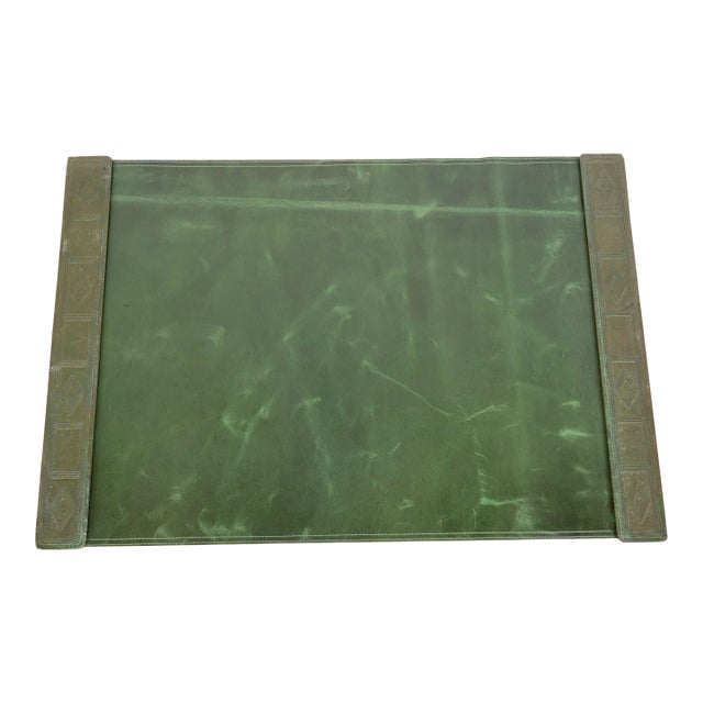 Tiffany Studios New York Graduate Pattern Bronze Blotter Ends With Leather Desk Blotter For Sale