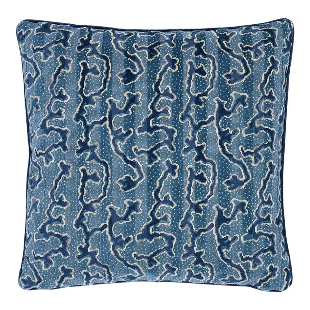 Schumacher X Timothy Corrigan Corail Velvet 22" Pillow in Mediterranean For Sale