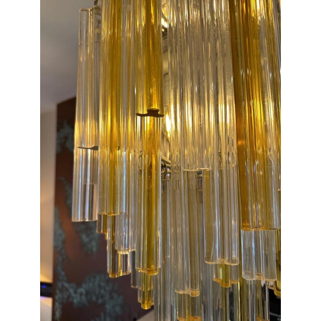 Venini Murano Amber and Clear Glass Pendant Light from Venini, 1960s For Sale - Image 4 of 11