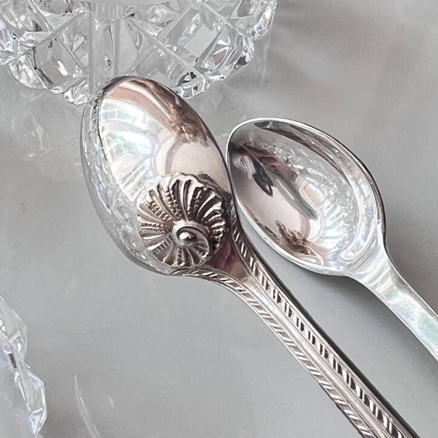 1930s Antique Set of 12 demitasse spoons and sugar tongs in original satin-lined case // hostess gift // coffee service // rococo // shell motif For Sale - Image 5 of 18
