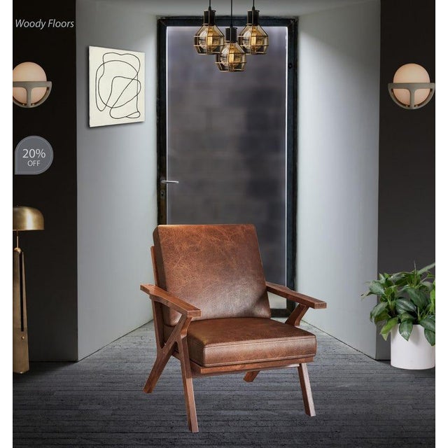 Accent Wooden Chair, Faux Leather Brown Chair, Mid-Century Modern Chair, Leather Armchair, Brown Reading Chair, Comfy Upholstered Grey Chair For Sale - Image 6 of 7