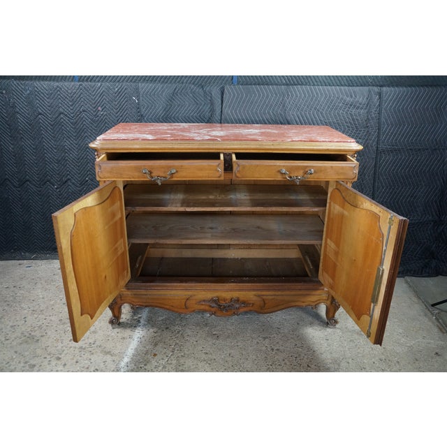 Antique Louis XV French Provincial Walnut Rouge Marble Buffet Sideboard Commode For Sale - Image 14 of 18