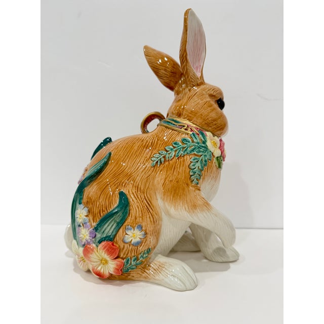 Fitz and Floyd Fitz & Floyd Classic Woodland Spring Majolica Bunny Rabbit Figurine W/ Bow Flowers 1990s For Sale - Image 4 of 8