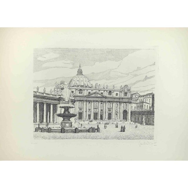 Giuseppe Malandrino, View of Saint Peter's Square, 1970s, Etching For Sale - Image 3 of 3