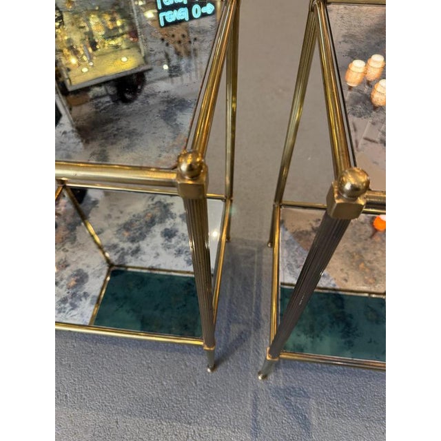 Neoclassical Side Tables in Brass and Oxidized Mirros, 1960, Set of 2 For Sale - Image 10 of 12