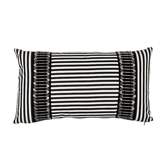 Abstract Schumacher X Johnson Hartig Punk Rock 20" Lumbar Pillow in Black & White For Sale - Image 3 of 3
