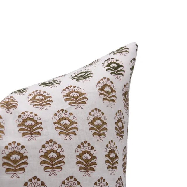 Fabdivine Handcrafted Block Print Cushion Cover 24x24 Inch Pure White Linen- Bheeshma For Sale - Image 4 of 5