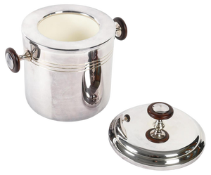 Silver-Plated Metal and Wood Ice Bucket with Lid, 1980s
