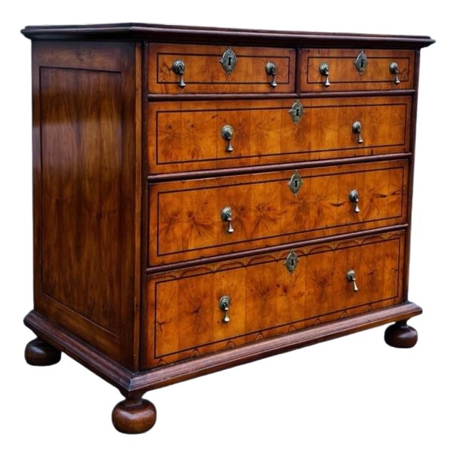 Oyster Veneer Chest of Drawers with Original Brass Handles from William & Mary For Sale