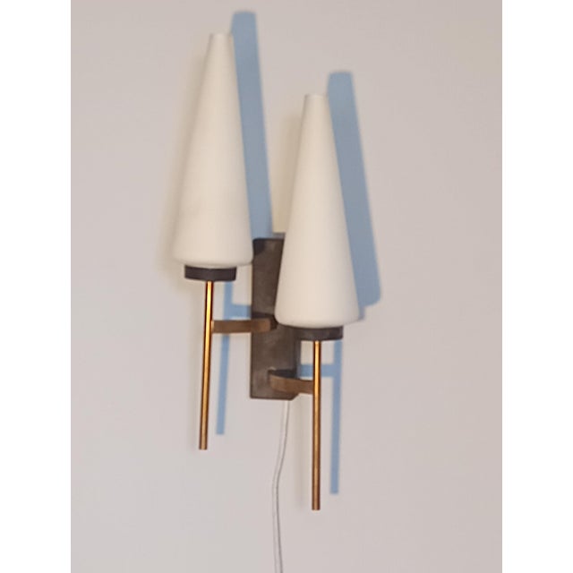 Vintage French Brass and Opaline Wall Light, 1950s For Sale - Image 6 of 6