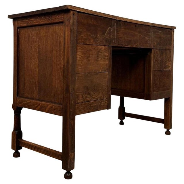Antique English Edwardian Carved Oak Desk, 1910 For Sale - Image 10 of 12