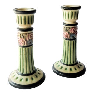 1940s Weller Pottery Candlesticks- a Pair For Sale