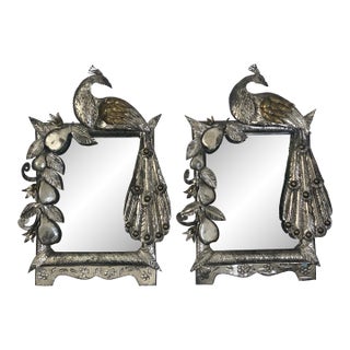 Mid 20th C. Sergio Bustamante Aluminum & Brass Peacock Mirrors a Pair For Sale