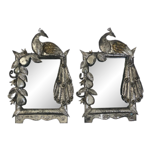 Mid 20th C. Sergio Bustamante Aluminum & Brass Peacock Mirrors a Pair