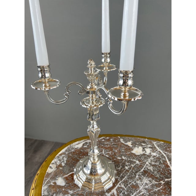 20th Century Louis XV Silver-Plated Metal Candelabra, Set of 2 For Sale - Image 5 of 12