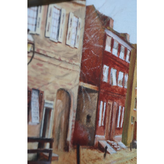 Vintage Roger Merkel Signed Cobblestone Street Oil Painting—Gilt Framed For Sale - Image 9 of 15