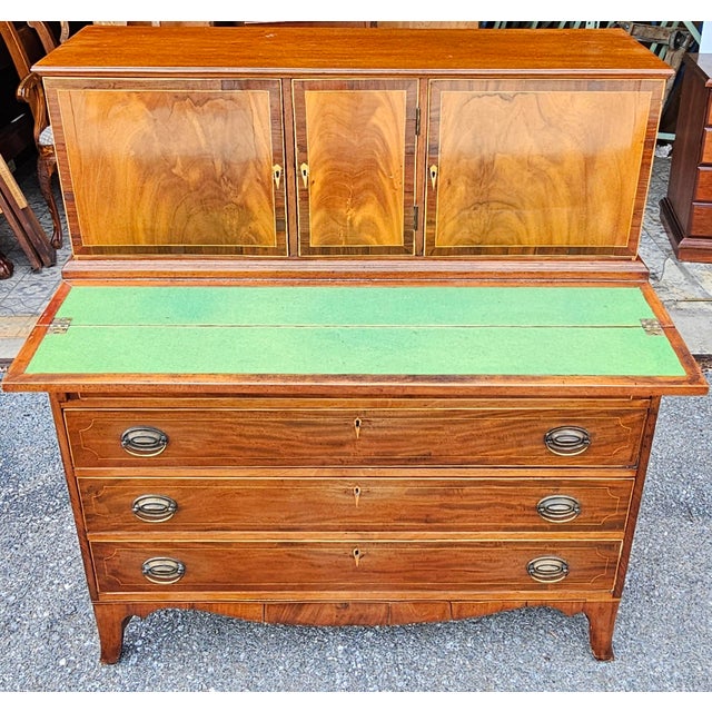 Tan Federal Style Two-Part Satin Mahogany Chest of Drawers Secretary, Circa 1900s For Sale - Image 8 of 12