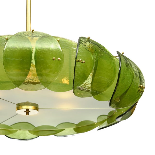 2020s Venetian Glass, Impressive Drum Chandelier, Green, Murano, Italy For Sale - Image 5 of 9