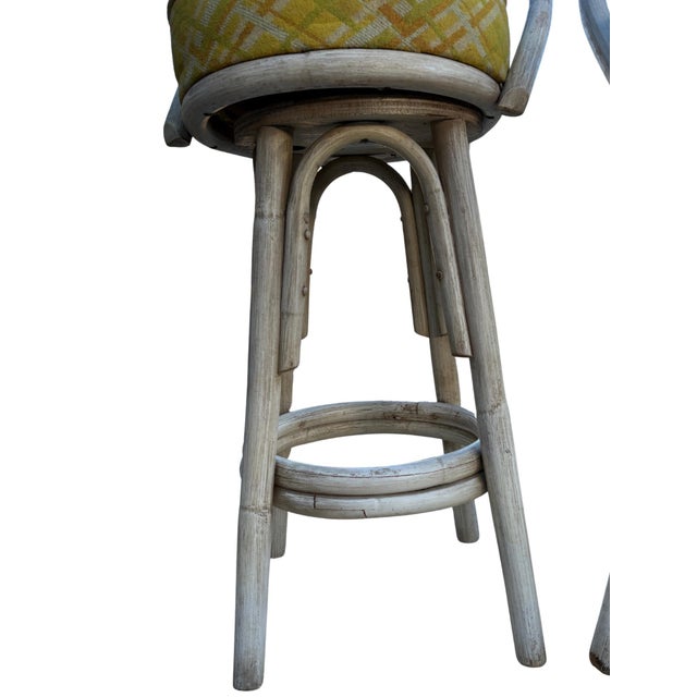 Vintage Kalp-Son Rattan Swivel Bar Stools, Set of 3, Hollywood Regency Coastal Cane Backs For Sale - Image 4 of 11