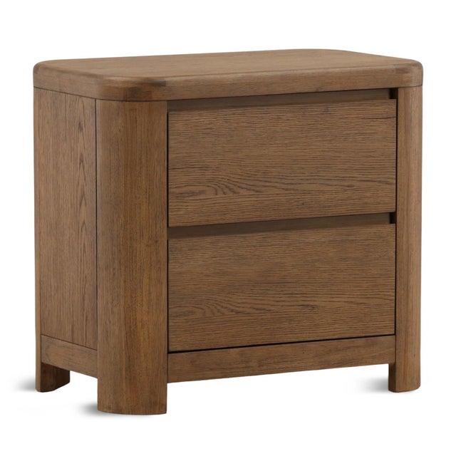 Simple modern brown oak nightstand with two drawers. Minimalist design with rounded edges for a softer feel. Each will...