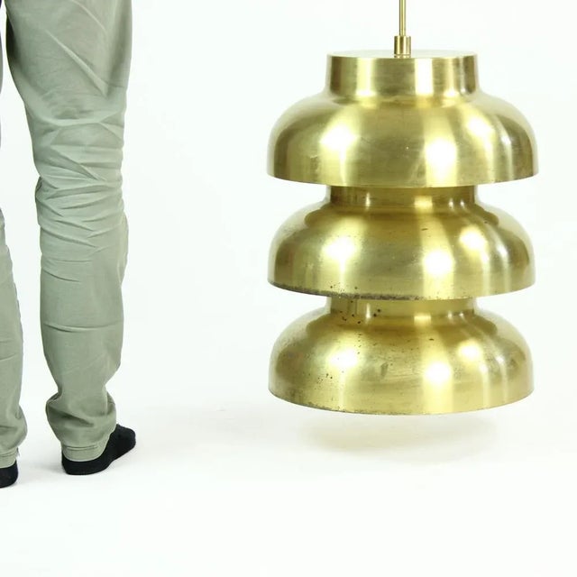 Czechoslovakian Tall Brass Ceiling Light, 1960s For Sale - Image 10 of 13