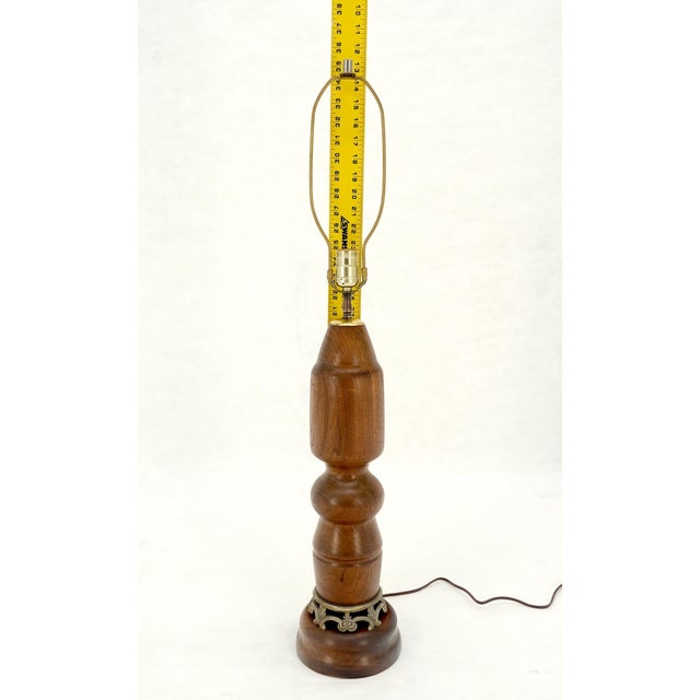 Large Heavy Turned Solid Teak Base Table Lamp Mid Century Modern MINT For Sale - Image 10 of 10