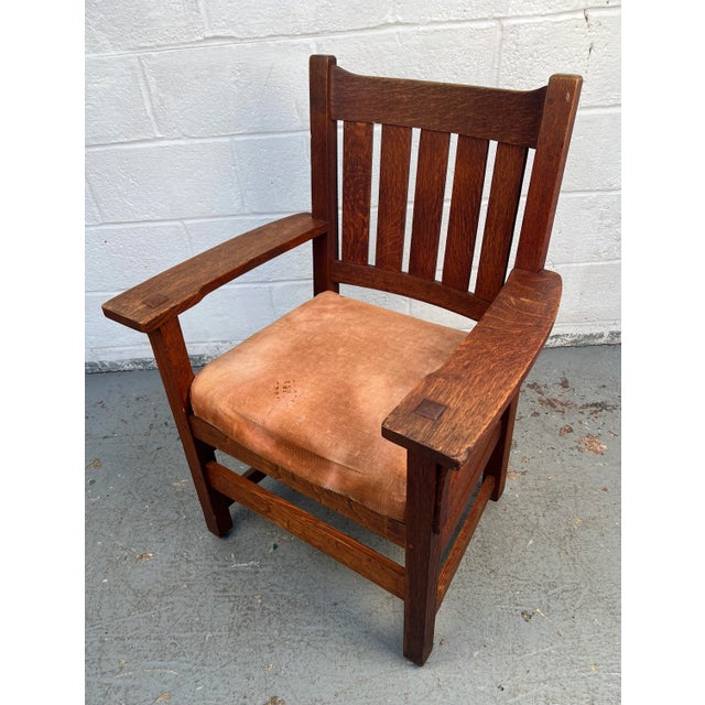 Mission Beautiful Antique Mission Oak Chair For Sale - Image 3 of 10