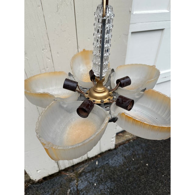 Art Deco Vintage Five Light Deco Markel Slipshade Fixture For Sale - Image 3 of 9