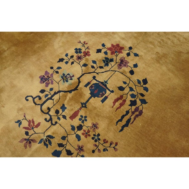 Textile 1920s Camel Floral Vase Modern Antique Chinese Art Deco Wool Rug 8'10" X 11'6" For Sale - Image 7 of 10