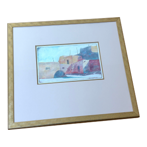 Mid 20th Century Framed Adobe House Colored Drawing, Signed