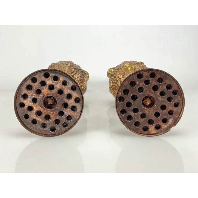 Mid 20th Century Pair of Ornate Rococo Revival Brass Ewers – Mid-Century Mantel Décor For Sale - Image 5 of 7
