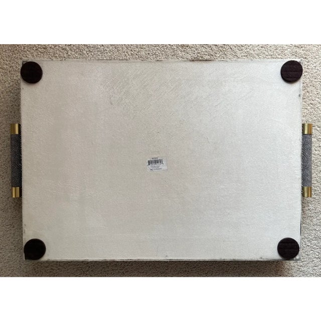 1990s Gray Faux Shagreen 23" Tray-Brass Handles-Aerin For Sale - Image 5 of 8