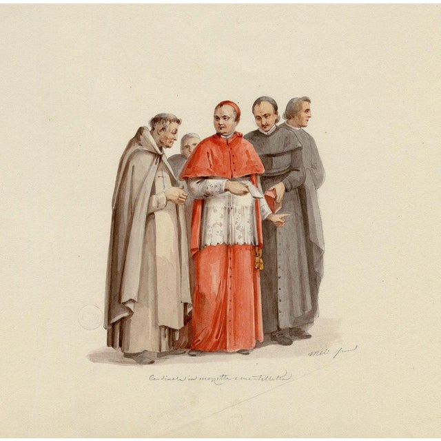 Giosuè Bernardino Meli, Cardinal in Mozzetta & Mantelletta, Rome, 1840s, Watercolour, Graphite & Marble & Paper For Sale - Image 5 of 5