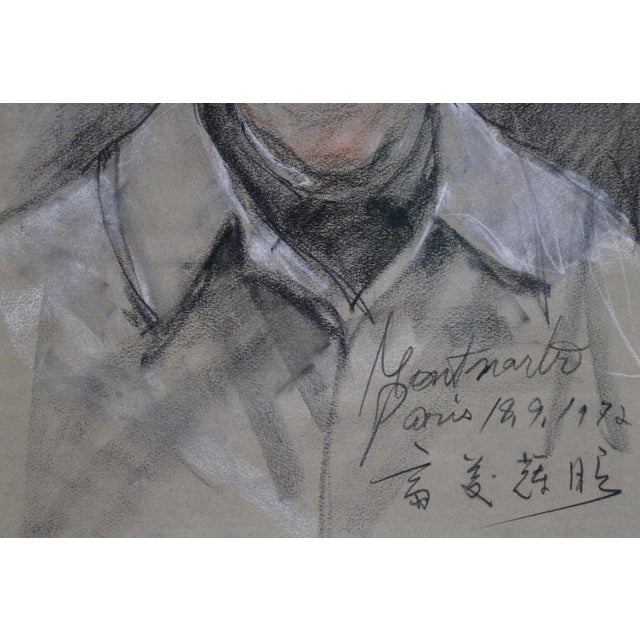 Japanese School Artist, Portrait of a Gentleman in Montmartre, Paris, 1972, Mixed Media on Paper For Sale - Image 9 of 15