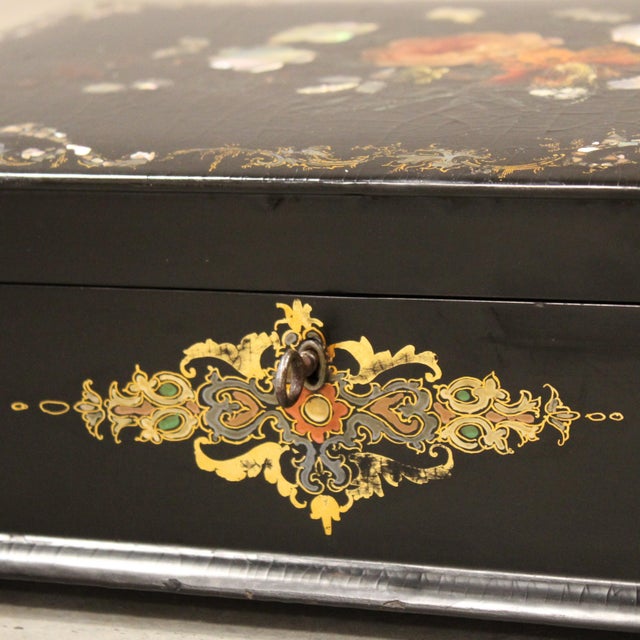 19th Century Napoleon III Lacquered and Painted Casket Box For Sale - Image 12 of 16