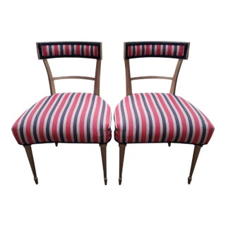 Pair of Vintage Hollywood Regency Accent Chairs in Red & Grey Stripe Upholstery on Gold For Sale