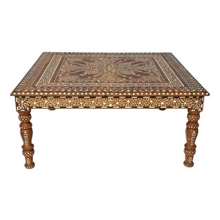 Vintage Wood Inlay Square Coffee Table For Sale