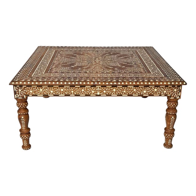 Vintage Wood Inlay Square Coffee Table For Sale