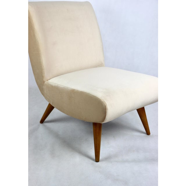 Armchair in beige from the 1970s in vintage style, completely restored - new upholstery in champagne velvet fabric from...