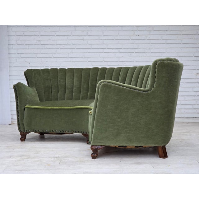 Danish Banan Three-Seater Corner Sofa with Velour Upholstery, 1950s For Sale - Image 4 of 18