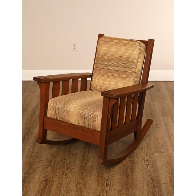 High Quality American Made Solid Oak Rocking Chair By Lifetime In The Arts And Crafts Style. Features Wide Flat Arms,...