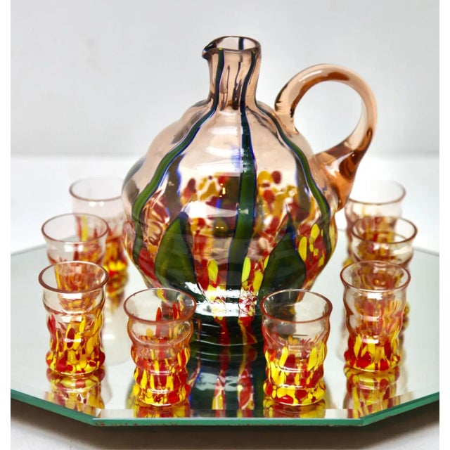 Murano Liqueur Shot Glasses and Decanter with Serving Tray, 1938, Set of 10 For Sale - Image 6 of 9