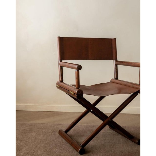 Brown Italian Modern Directors Chair in Wood & Leather, 1980s For Sale - Image 8 of 18